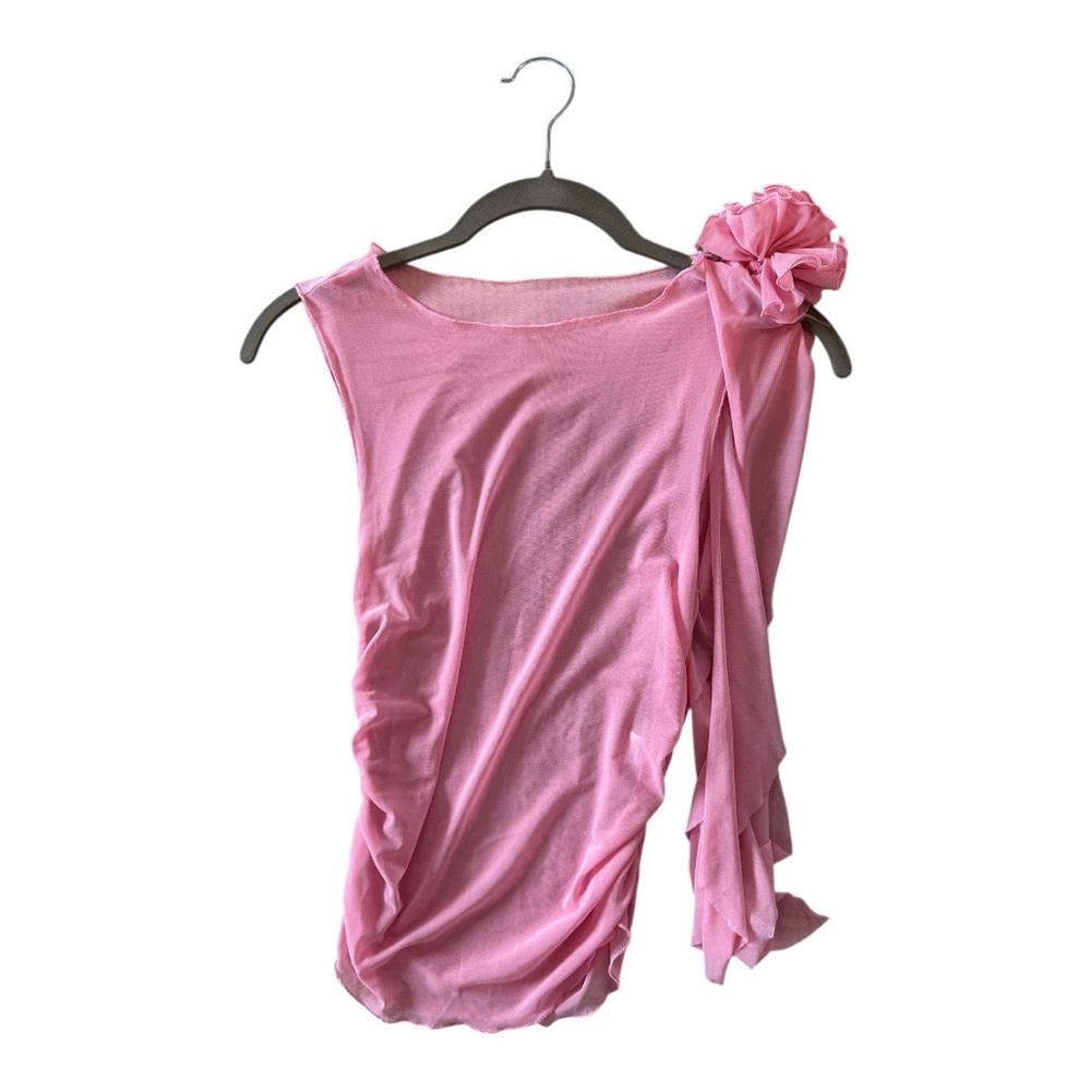Pink Sleeveless Blouse with Ruched Ruffles - Picture 2 of 4